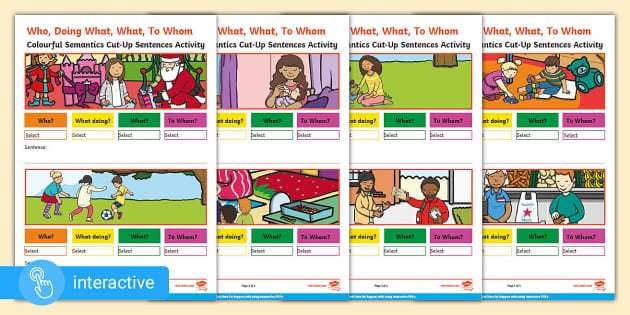 A colourful semantics template allows learners to see how words connect to meaning, rather than memorising grammar rules.